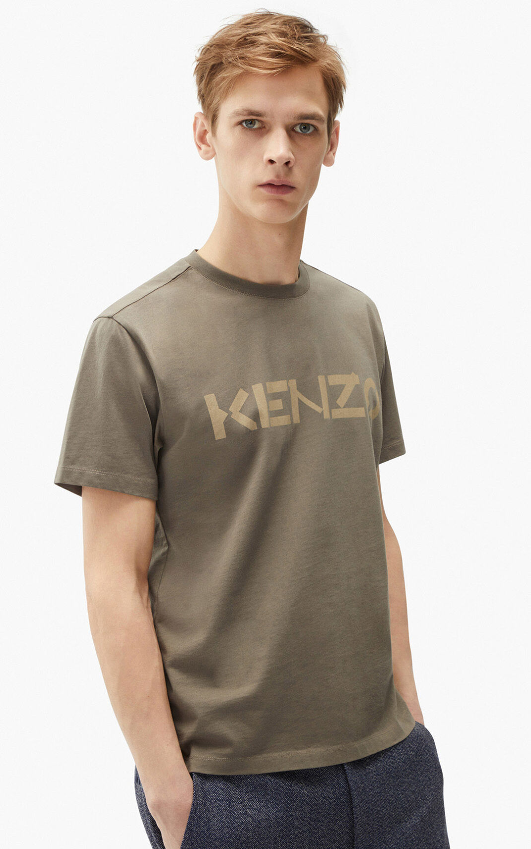 T Shirt Kenzo Homme Logo Grise Clair DBMHN-9806